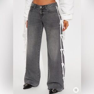 Fashion Nova Gray Flare Jeans with White Ties